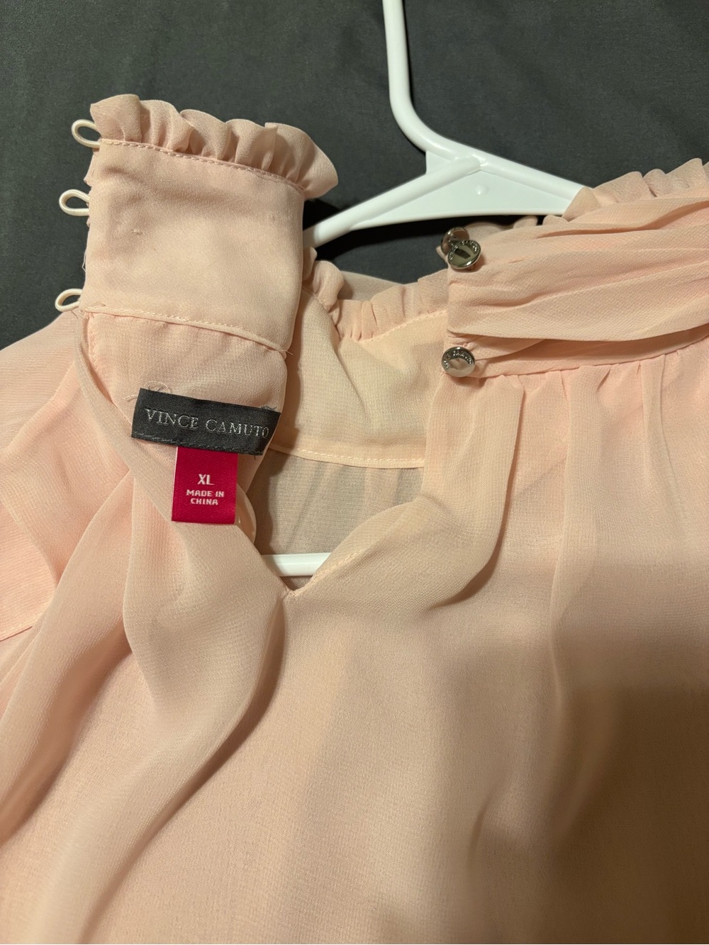 Vince Camuto Pale Pink Ruffled Neck Chiffon Top - Picture 2 of 4